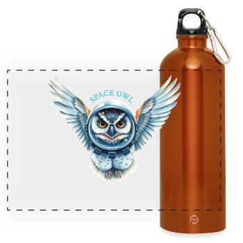 Space owl in space suit - Panoramic Drinks Bottle with Carabiner 750 ml - burnt orange - Front