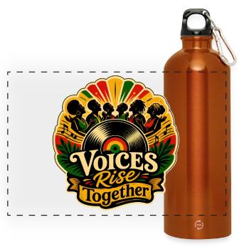 Voices Rise Together vinyl reggae rebel music - Panoramic Drinks Bottle with Carabiner 750 ml - burnt orange - Front
