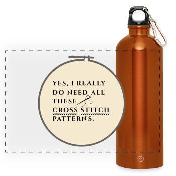 Cross Stitch Pattern Obsession - Panoramic Drinks Bottle with Carabiner 750 ml - burnt orange - Front