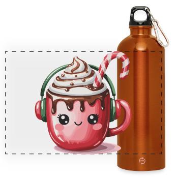 Cacao câlin avec des écouteurs - Gourde panoramique avec mousqueton 750 ml - orange - Devant