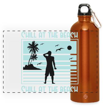 Relaxed Beach Silhouette Design - Panoramic Drinks Bottle with Carabiner 750 ml - burnt orange - Front
