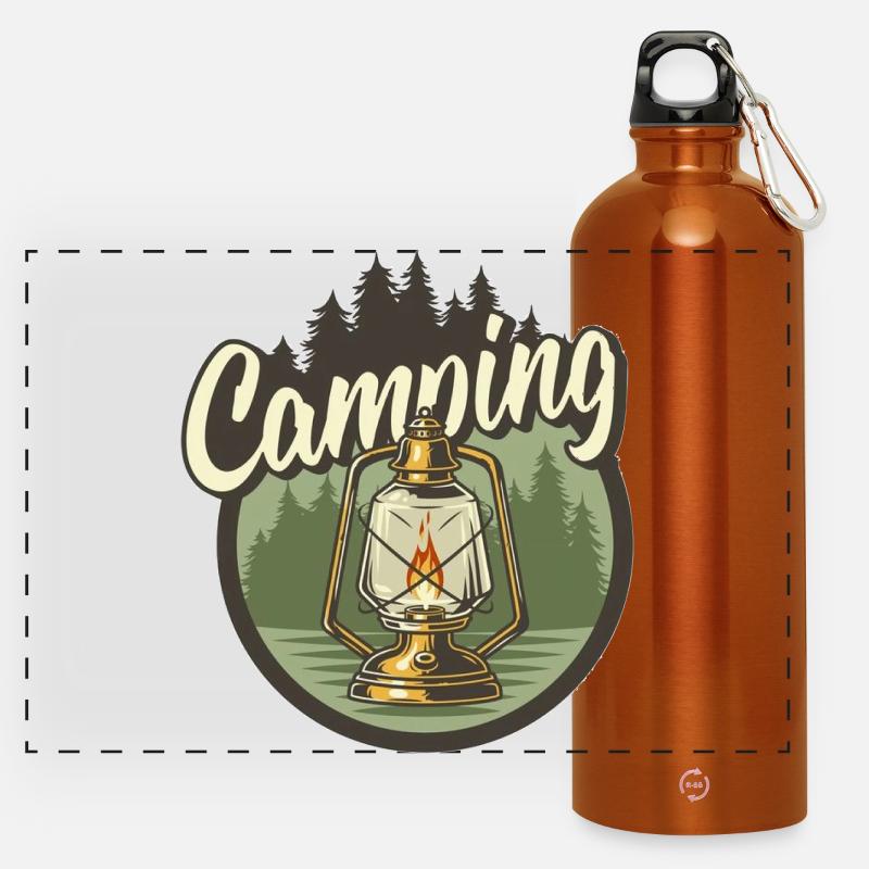 Campinglaterne im Wald - Panorama Trinkflasche mit Karabiner 750 ml - Orange