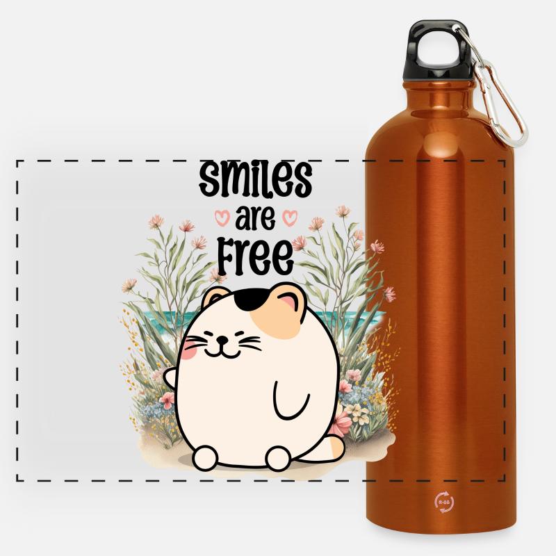Smiles are Free - Panoramic Drinks Bottle with Carabiner 750 ml - burnt orange