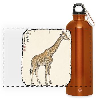 Giraffe Antik Kunst - Panorama Trinkflasche mit Karabiner 750 ml - Orange - Vorne