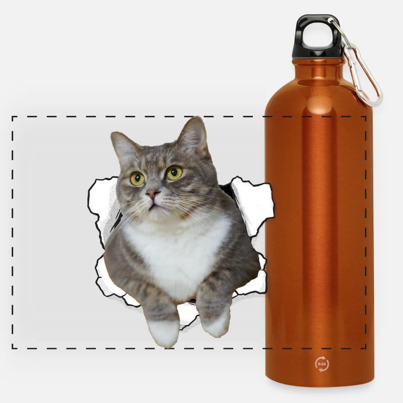 Chat mignon qui sort du trou - Dessin drôle de chat - Gourde panoramique avec mousqueton 750 ml - orange