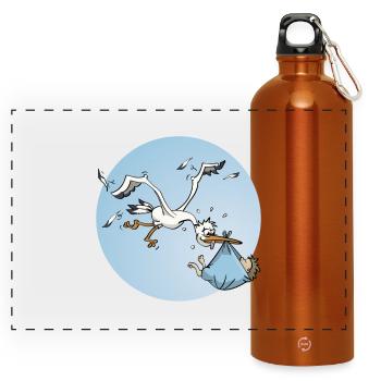 Der Storch und der kleine Junge - Panorama Trinkflasche mit Karabiner 750 ml - Orange - Vorne