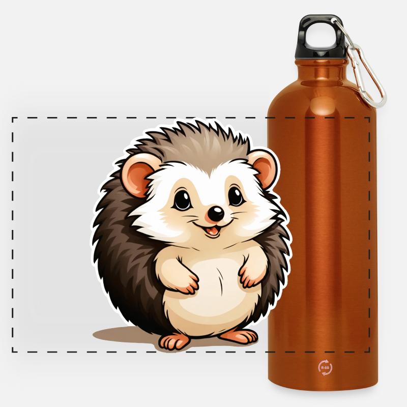 Spiny little cute hedgehog - Panoramic Drinks Bottle with Carabiner 750 ml - burnt orange