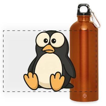 Funny confused penguin with googly eyes - Panoramic Drinks Bottle with Carabiner 750 ml - burnt orange - Front