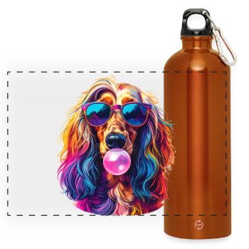Pop Art Afghan Greyhound with Bubblegum - Panoramic Drinks Bottle with Carabiner 750 ml - burnt orange - Front
