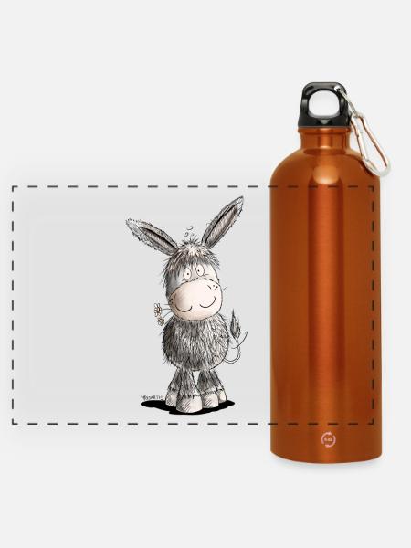 Happy Esel I Tiermotiv - Panorama Trinkflasche mit Karabiner 750 ml - Orange