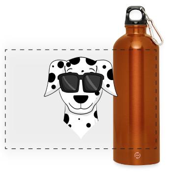Dalmatian dog with glasses - cool dog - Panoramic Drinks Bottle with Carabiner 750 ml - burnt orange - Front