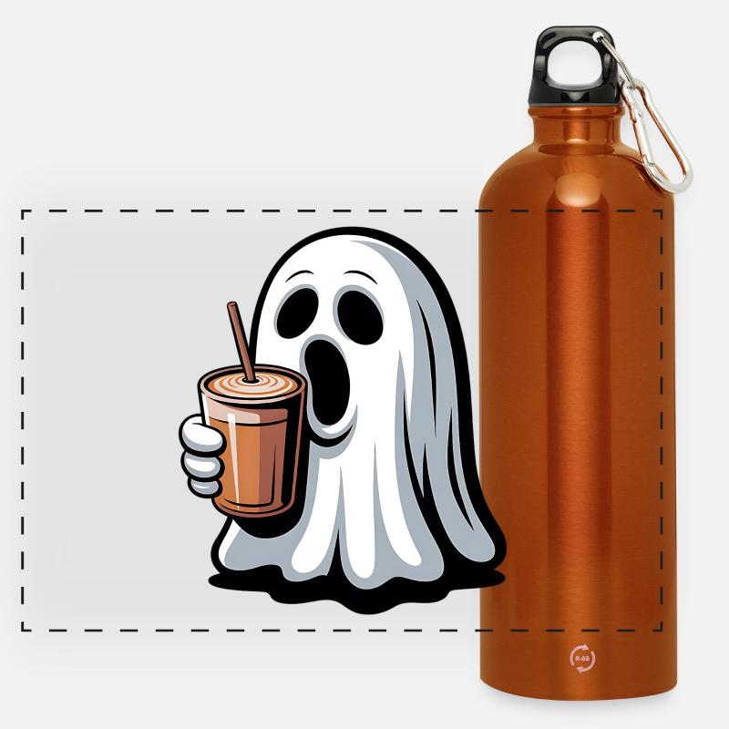 Ghost with pumpkin latte - Panoramic Drinks Bottle with Carabiner 750 ml - burnt orange