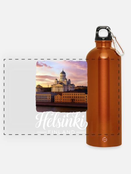 Helsinki Finland - Panorama Trinkflasche mit Karabiner 750 ml - Orange