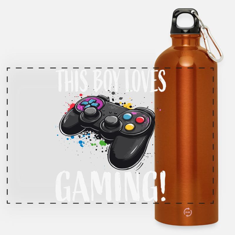 Boy Loves Gaming Controller - Panoramic Drinks Bottle with Carabiner 750 ml - burnt orange