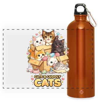 Cuddly kitten in a box - Panoramic Drinks Bottle with Carabiner 750 ml - burnt orange - Front