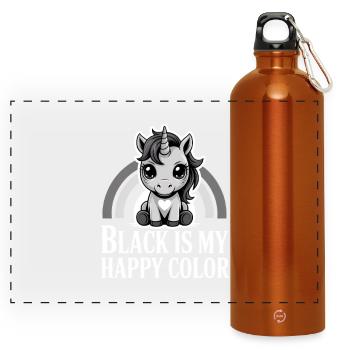 Schwarz ist mein fröhliches Farbeinhorn - Panorama Trinkflasche mit Karabiner 750 ml - Orange - Vorne