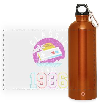 Retro Gaming Strand 1986 - Panorama Trinkflasche mit Karabiner 750 ml - Orange - Vorne