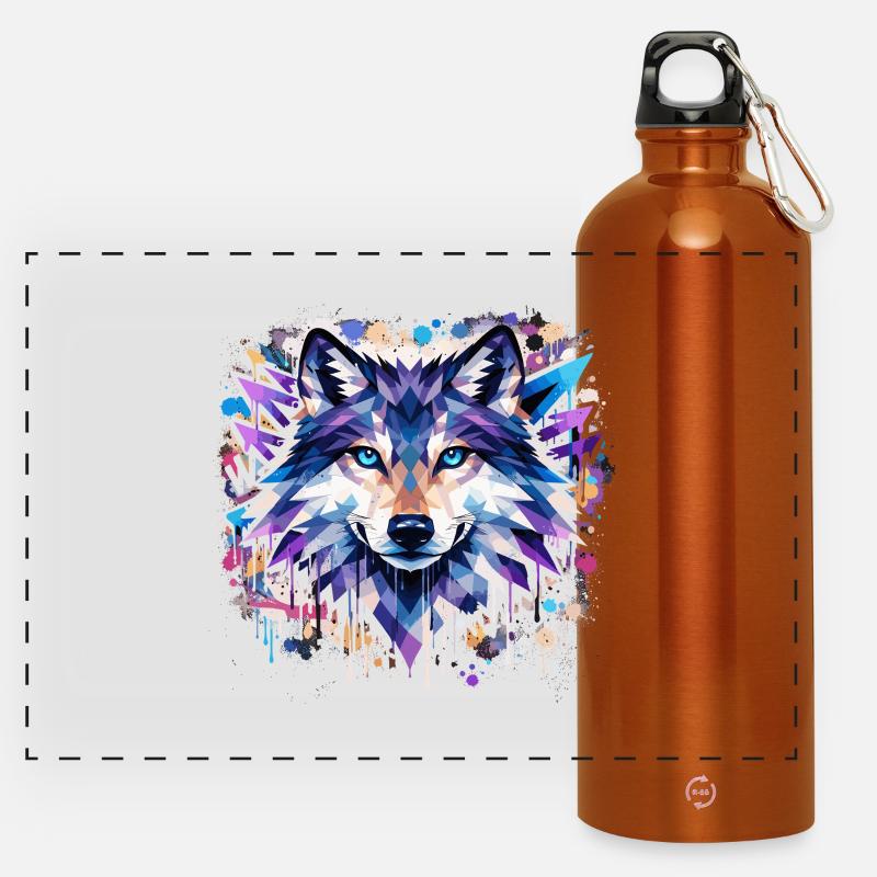 Polygon Wolf Graffiti – Colorful Wolf Head Urban Art - Panoramic Drinks Bottle with Carabiner 750 ml - burnt orange