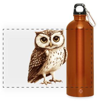 Waldkauz Illustration in warmen Brauntönen - Panorama Trinkflasche mit Karabiner 750 ml - Orange - Vorne