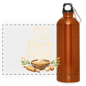 Mehl an den Händen | Backen, Ruhe, Küche - Panorama Trinkflasche mit Karabiner 750 ml - Orange - Vorne