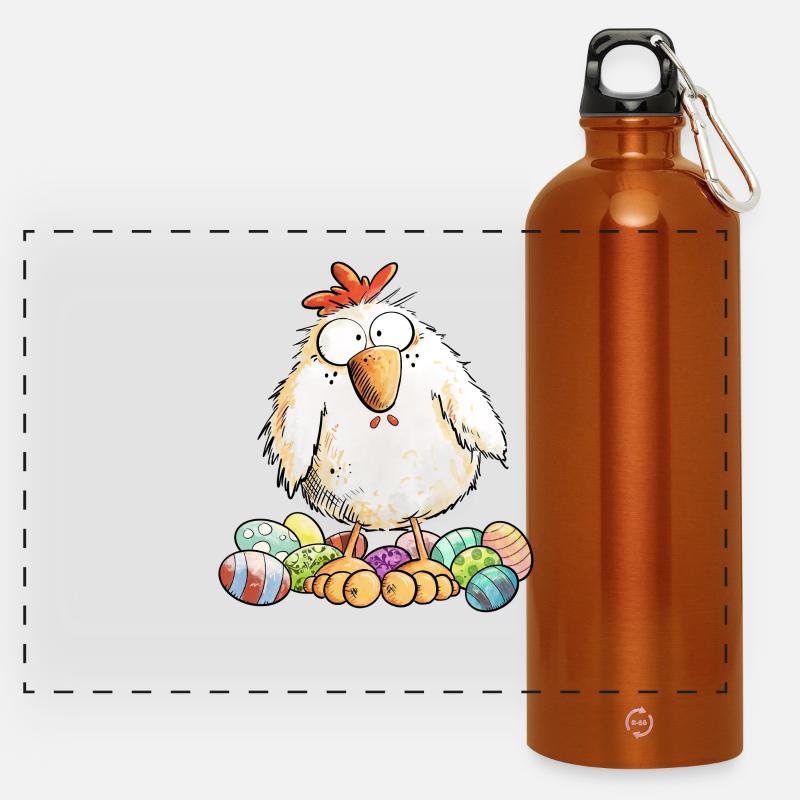 Easter Chicken with Easter Eggs Easter Motif Chickens Fan - Panoramic Drinks Bottle with Carabiner 750 ml - burnt orange