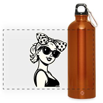 Retro-Pinup-Girl-Polka-Schleife - Panorama Trinkflasche mit Karabiner 750 ml - Orange - Vorne
