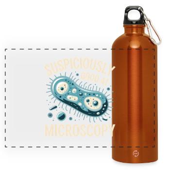 Verdächtig gut am Mikroskop | Mikrobiologie - Panorama Trinkflasche mit Karabiner 750 ml - Orange - Vorne