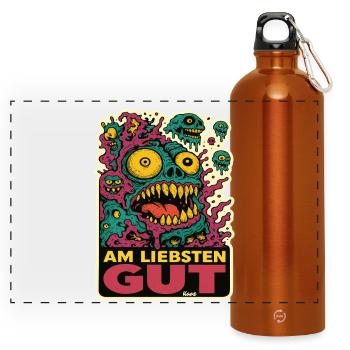 Monster Gesicht Am Liebsten Gut - Panorama Trinkflasche mit Karabiner 750 ml - Orange - Vorne