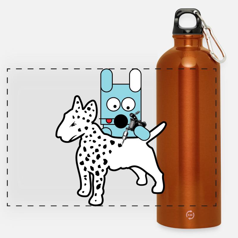 Blauer Bot-Hund mit Spritze - Panorama Trinkflasche mit Karabiner 750 ml - Orange