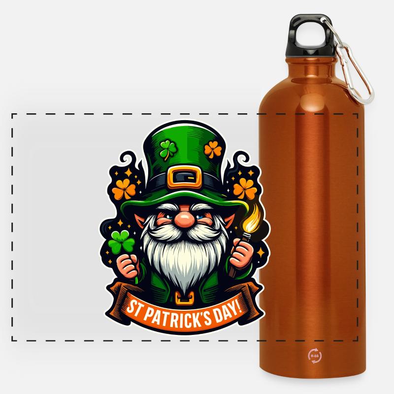Lucky Gnome – St. Patrick's Day Leprechaun - Panoramic Drinks Bottle with Carabiner 750 ml - burnt orange