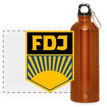 FDJ - Freie Deutsche Jugend (eckig, dreifarbig) - Panorama Trinkflasche mit Karabiner 750 ml - Orange - Vorne