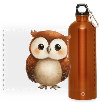 Niedliche Eulenzeichnung – Niedliche Kinderillustration - Panorama Trinkflasche mit Karabiner 750 ml - Orange - Vorne