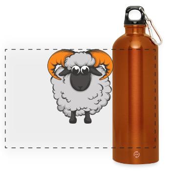 Cute sheep with horn antlers - Panoramic Drinks Bottle with Carabiner 750 ml - burnt orange - Front