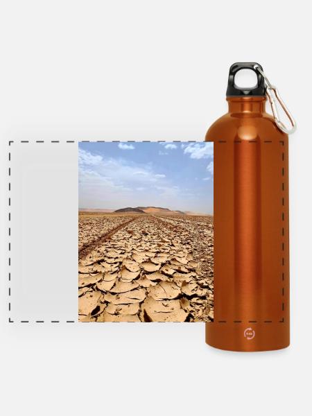 Wüstensand und Fahrzeugspuren - Panorama Trinkflasche mit Karabiner 750 ml - Orange