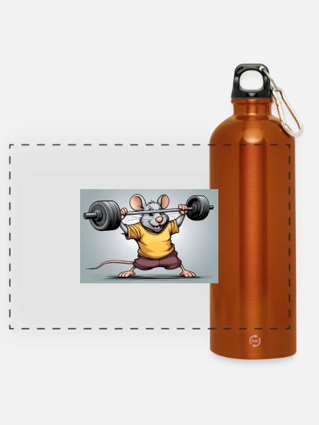 Kraftmaus beim Krafttraining - Panorama Trinkflasche mit Karabiner 750 ml - Orange