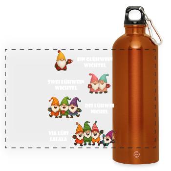 Lustiges Wichtel Glühwein Weihnachtsgeschenk - Panorama Trinkflasche mit Karabiner 750 ml - Orange - Vorne