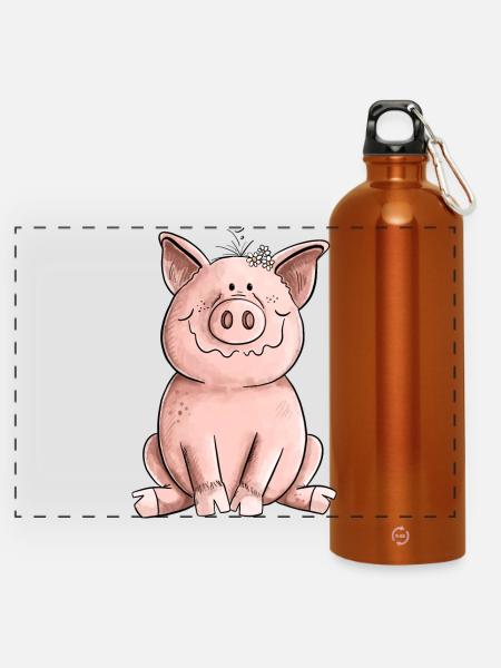 Glückliches Schwein - Panorama Trinkflasche mit Karabiner 750 ml - Orange