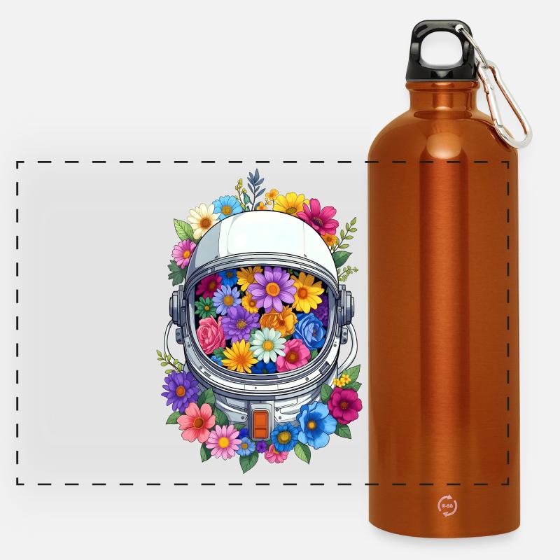 Floral Space Helmet - Panoramic Drinks Bottle with Carabiner 750 ml - burnt orange