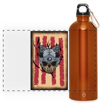 Stahlwolf Maske im Krallenwald - Panorama Trinkflasche mit Karabiner 750 ml - Orange - Vorne