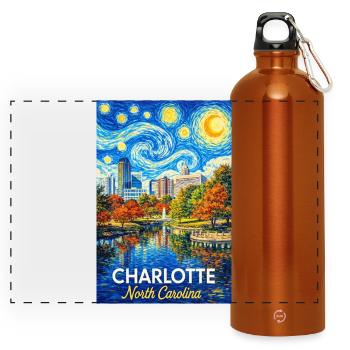 Charlotte, North Carolina - Panorama Trinkflasche mit Karabiner 750 ml - Orange - Vorne