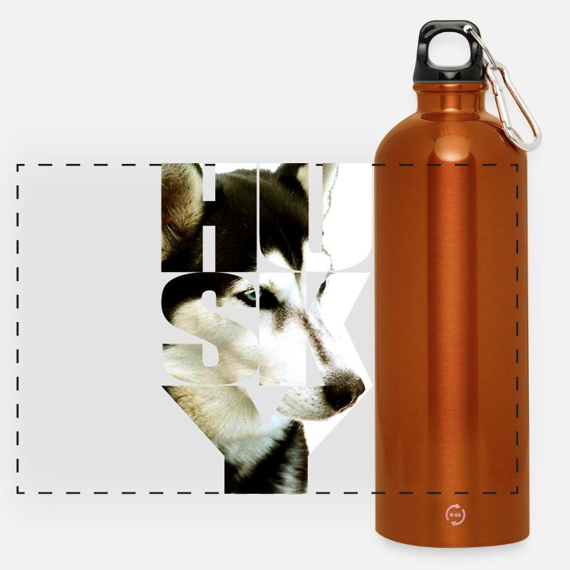 Husky graphic with typography - Panoramic Drinks Bottle with Carabiner 750 ml - burnt orange