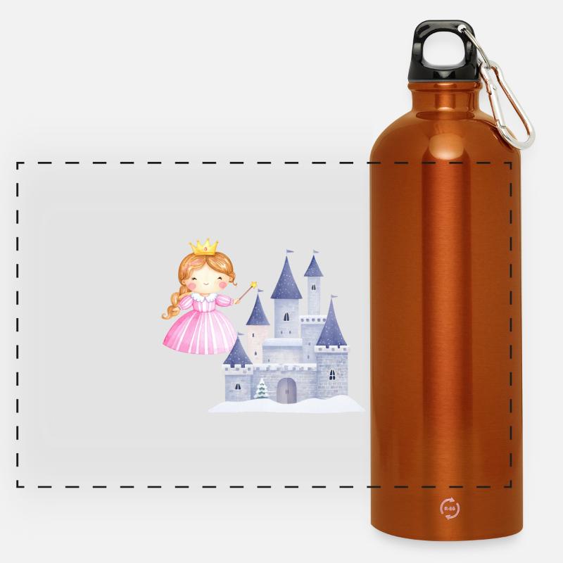 Princesse devant le château de neige - Gourde panoramique avec mousqueton 750 ml - orange