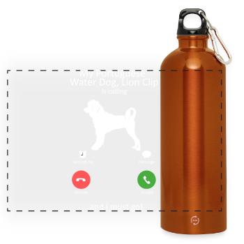Portugiesischer Wasserhund-Löwen-Clip-Ruf-Design - Panorama Trinkflasche mit Karabiner 750 ml - Orange - Vorne