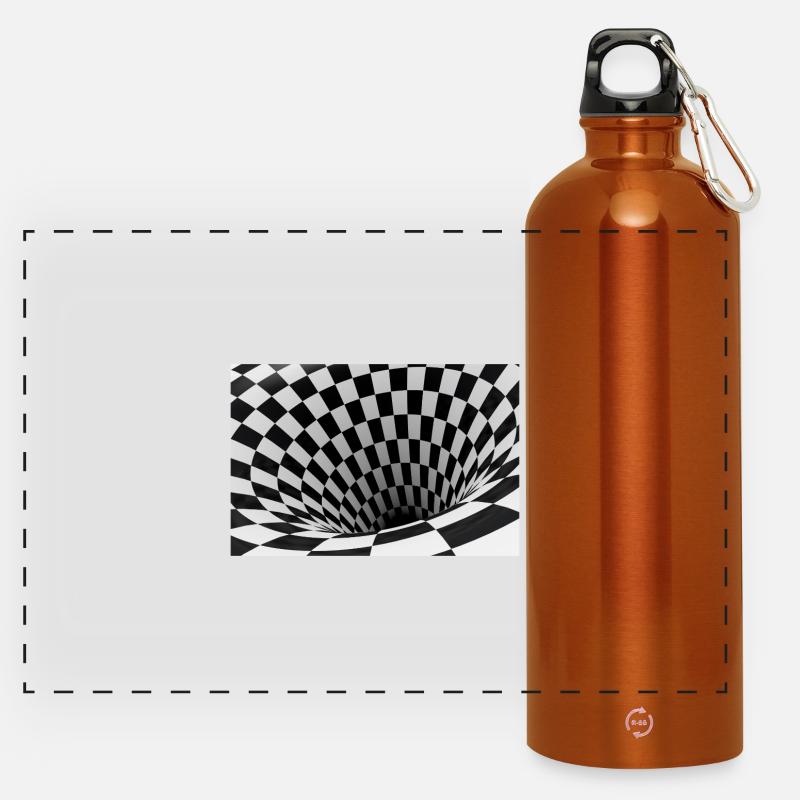 Black and white checkerboard vortex - Panoramic Drinks Bottle with Carabiner 750 ml - burnt orange