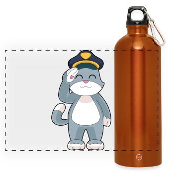 chat policier chapeau de police police - Gourde panoramique avec mousqueton 750 ml - orange - Devant