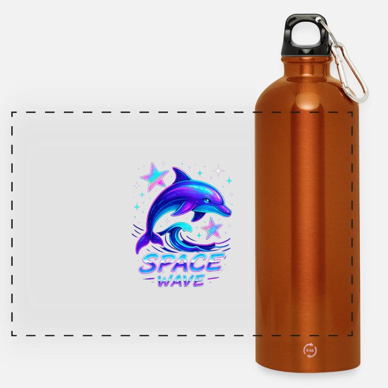Neon Space Wave Dolphin Design - Panoramic Drinks Bottle with Carabiner 750 ml - burnt orange