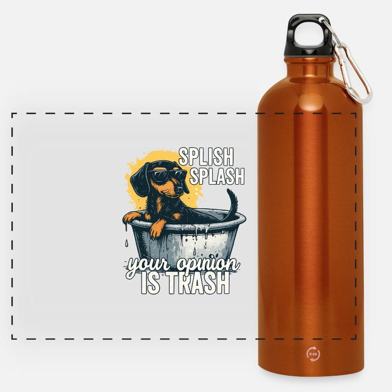 Splish Splash Meinung ist Müll Dackel - Panorama Trinkflasche mit Karabiner 750 ml - Orange