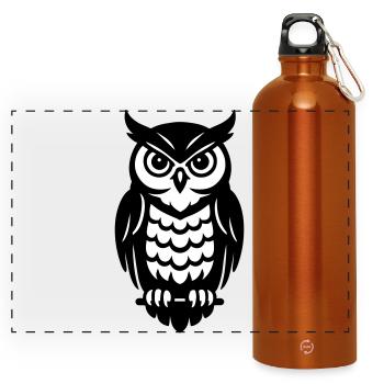 Owls in black and white - Panoramic Drinks Bottle with Carabiner 750 ml - burnt orange - Front