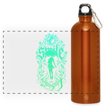 Girl Silhouette in Leaf Frame - Panoramic Drinks Bottle with Carabiner 750 ml - burnt orange - Front
