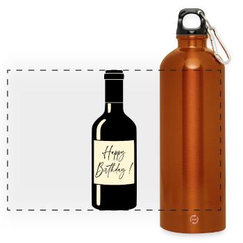 Happy Birthday Wine - Panoramic Drinks Bottle with Carabiner 750 ml - burnt orange - Front
